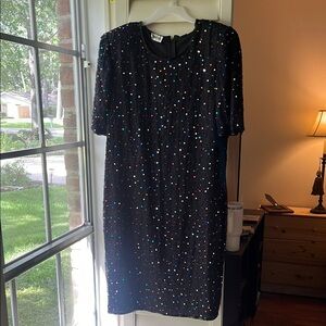 4/$25 SALE VINTAGE DENISE ELLE 1X Black Dress with Rainbow Sequins